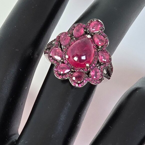 925 Sterling Silver Ring SZ 7 with Natural Ruby Gemstones - Picture 7 of 8